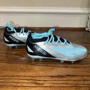 Kids Messi Soccer Cleats - Black and Blue/ Adidas Messi x FG cleats